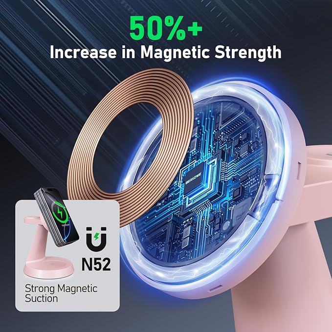 3 in 1 Wireless Charging Station for Apple Mag-Safe 15W Fast Charger Stand for Multiple Apple Devices Magnetic Charger for iPhone 16/15/14/13/12 Series, AirPods, iWatch Series(Pink)