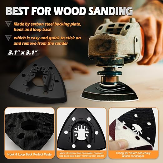 161Pcs Oscillating Tool Sanding Pad Kit, 3Pcs 3-1/2 Inch Perforated Triangle Sanding Pads 3Pcs Triangle Sanding Pads and 2Pcs Finger Sanding Pad, 150Pcs Multitool Sandpaper