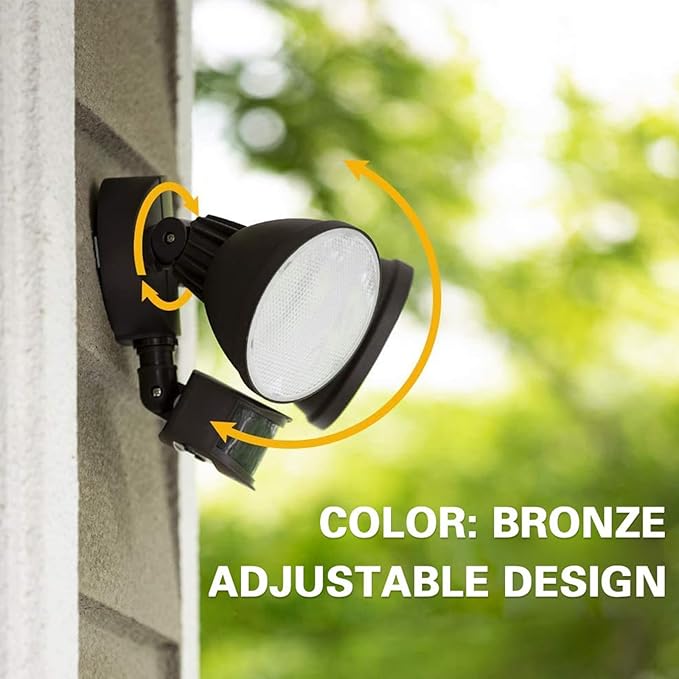 LUTEC 3200 Lumen 32W LED Motion Activated Integrated Dual-Head Flood Light Outdoor, Motion Sensor Light Outdoor, Dusk to Dawn Exterior Security Wall Light for Patio Garden,Bronze