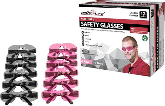 BISON LIFE Keystone Color Lens Safety Glasses | Anti Scratch | Impact Resistance | ANSI Z87.1 Standard | UV 400 Protection