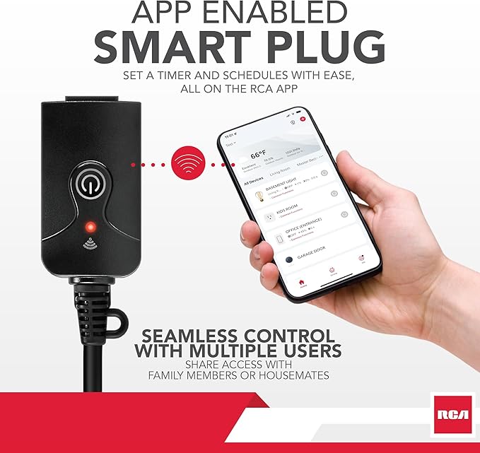 RCA Weatherproof Outdoor Smart Plug w/Outlet Cover, Accessory for Garden & Patio Lights, Lamp, Holiday Decorations, Parties | Set Schedules, Timers | Works w/Google & Alexa Devices for Home, RCA App