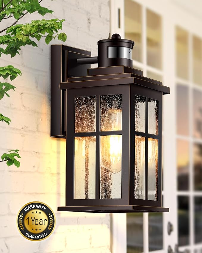 VIANIS Motion Sensor Exterior Lighting Fixtures for House, Oil Rubbed Bronze with Gold Trim Dusk to Dawn Outdoor Porch Light, Waterproof Outdoor Garage Lights Wall Mount, Outside Wall Sconce for Coach