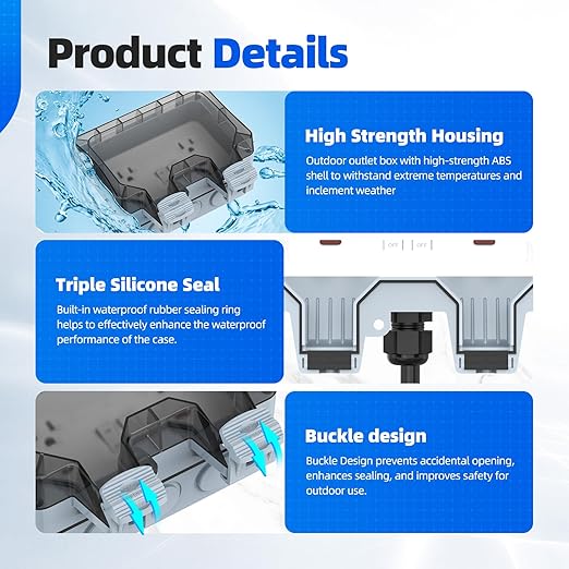 Outdoor Power Outlet Box with 32.8Ft Extension Cord, NEMA 5-15R, IP66 Waterproof Outlet Box 14AWG Wire Double Plug Socket with Lockable Cover & LED Indicator for Garden & Outdoor Use