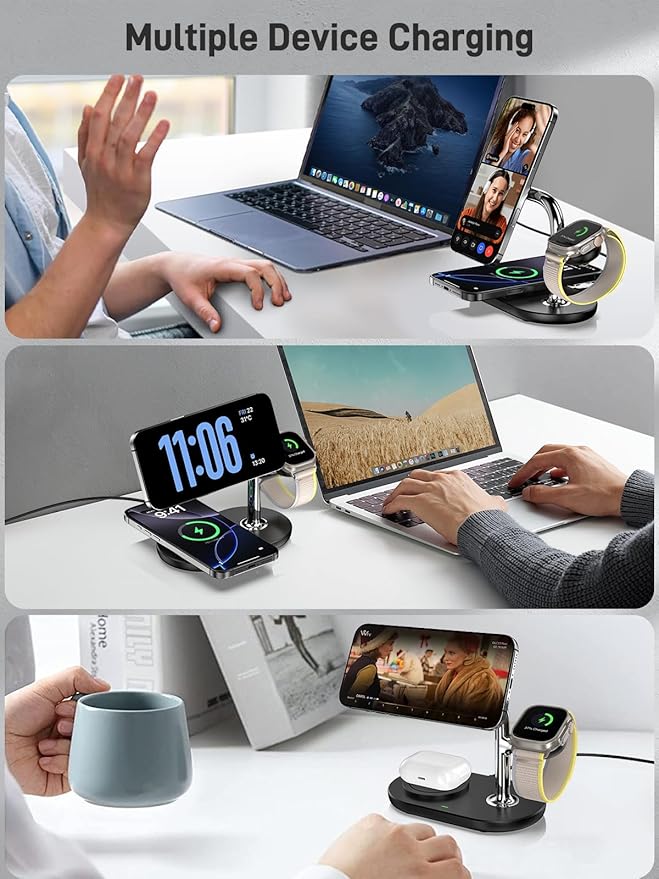 Dual Wireless Charging Station for Mag-Safe Charger 3 in 1 for iPhone 17/16/15/14/13 Series, Airpods Pro 2, iWatch Series 10/9/8/7, Magnetic Wireless Charger for Multiple Devices Apple