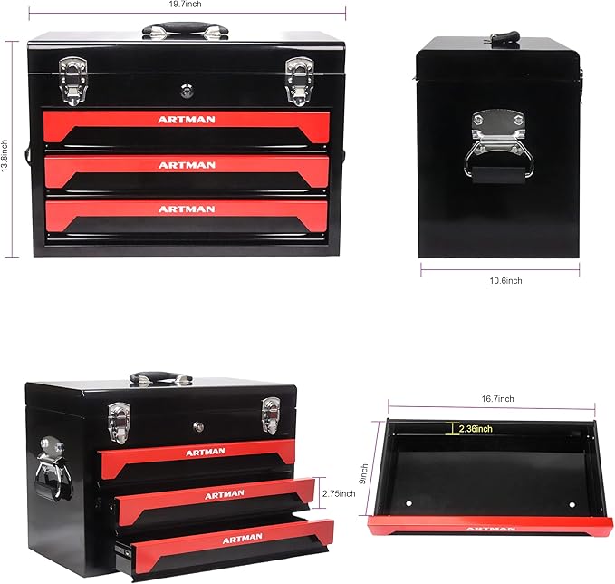 439-Piece Mechanics Tool Set, Household Tool kit with 3-Drawer Heavy Duty Metal Box, Portable Tool Box for Home/Auto Repair - Gift for Men