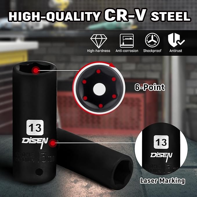 DISEN 94 PCS 1/4" Drive Impact Socket Set, Shallow & Deep Socket SAE(5/32"-9/16") & Metric(4-15mm), Torx Screwdriver Bit Set, 72T Ratchet Wrench Handle, CRV Tool Set with Adapter, Automotive Repair