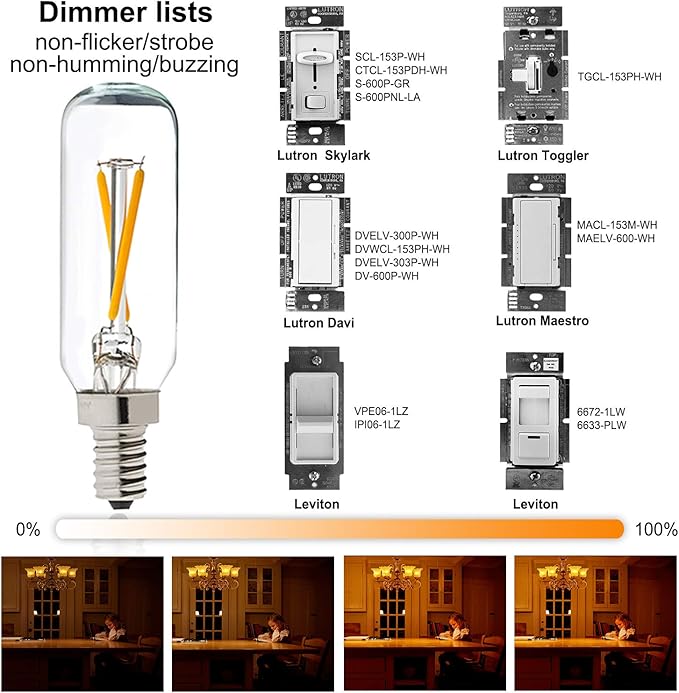 LiteHistory Dimmable T6 led Bulb 25W Candelabra led 2700K Clear 200lm 2W e12 T25 led Bulb 6Pack