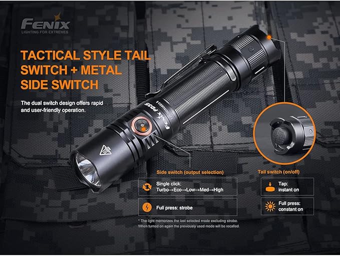 Fenix PD35 v3.0 Rechargeable Tactical Flashlight, 1700 Lumens EDC with Battery and Organizer (Black)