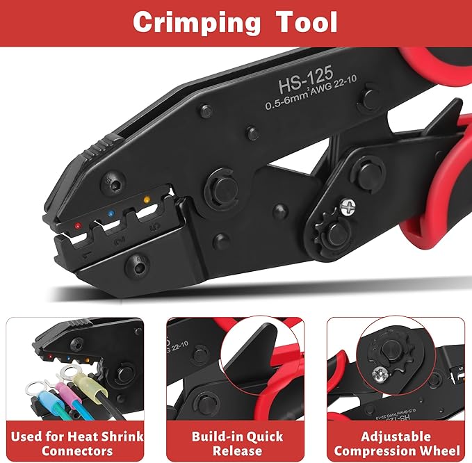 Kuject Wire Stripper and Crimping Tool Kit, AWG 24-10 Self-Adjusting Electrical Wire Stripping with AWG 22-10 Ratchet Wire Crimper for Heat Shrink Connectors