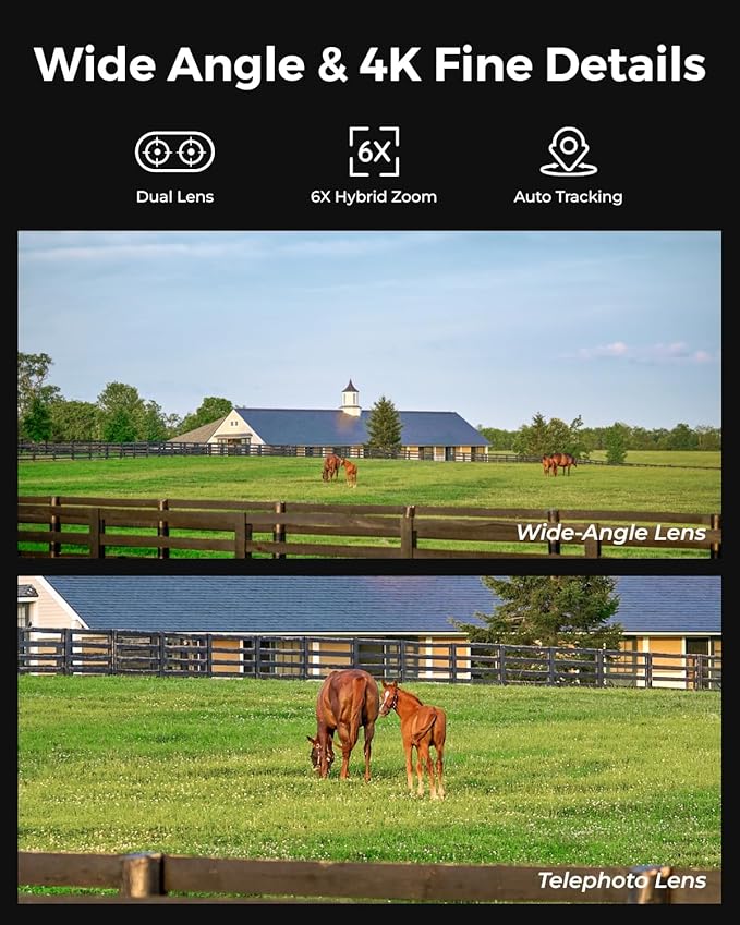 REOLINK 4K 4G LTE Dual Lens Cellular Security Camera +128GB SD Card, Auto Tracking, No WiFi Solar Powered, 6X Hybrid Zoom, 8MP Color Night Vision, SIM Card Included, TrackMix LTE Solar Kit