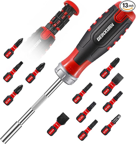 Mini Changeable Head Manual Screwdriver Holder Set, 12-in-1 Multi-bit Magnetic Screwdriver Quick-Load Mechanism, with 12pcs S2 Steel Phillips/Slotted/Torx/Square Bits