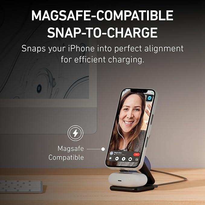 Peel 3-in-1 Wireless Charging Stand – Qi2 Certified Fast Charger, Compatible with MagSafe iPhone 16/15/14/13/12, Apple Watch & AirPods, Ultra-Slim Foldable Design, USB-C Cable – Black