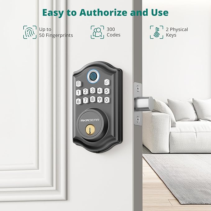 DS10 Fingerprint Door Lock - Keyless Entry Door Lock, Electronic Keypad Deadbolt, Smart Door Lock, Keypad Lock for Front Door, Auto-Lock & One Touch Locking - Matte Black