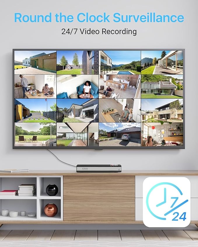 ZOSI 16CH 4K PoE Home Security Camera System,H.265+ 8MP 16 Channel CCTV NVR with 4TB HDD for 24-7 Recording,8pcs Wired 5MP PoE IP Cameras Outdoor Indoor,Night Vision,Motion Alert,Remote Access