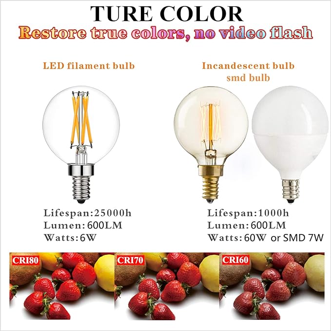 LiteHistory e12 led dimmable g16.5 Light Bulb 6W Equal 60 Watt 600lm AC120V e12 Candelabra Bulb 60 Watt for Chandeliers,Ceiling Fan,Vanity Warm White 2700K Globe e12 Light Bulb 6Pack