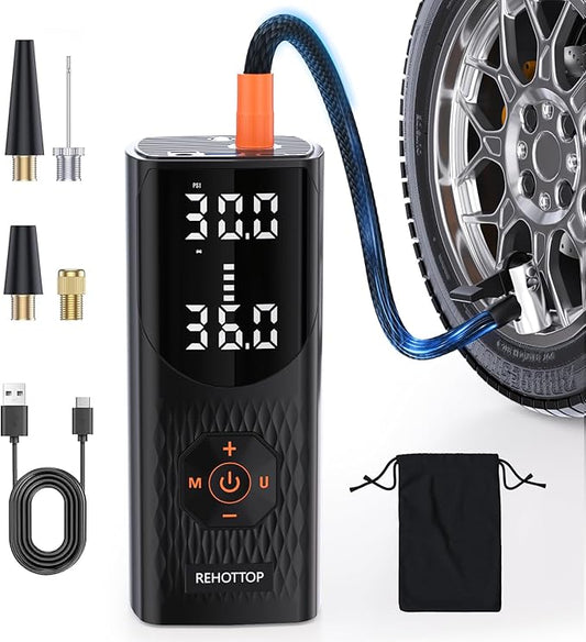 Tire Inflator Portable Air Compressor, 160 PSI Cordless Air Pump for Car Tires with Digital Pressure Gauge, LED Light & Auto Shut-Off, 5X Fast Inflation for Car, Motorcycle, Bicycle, Ball