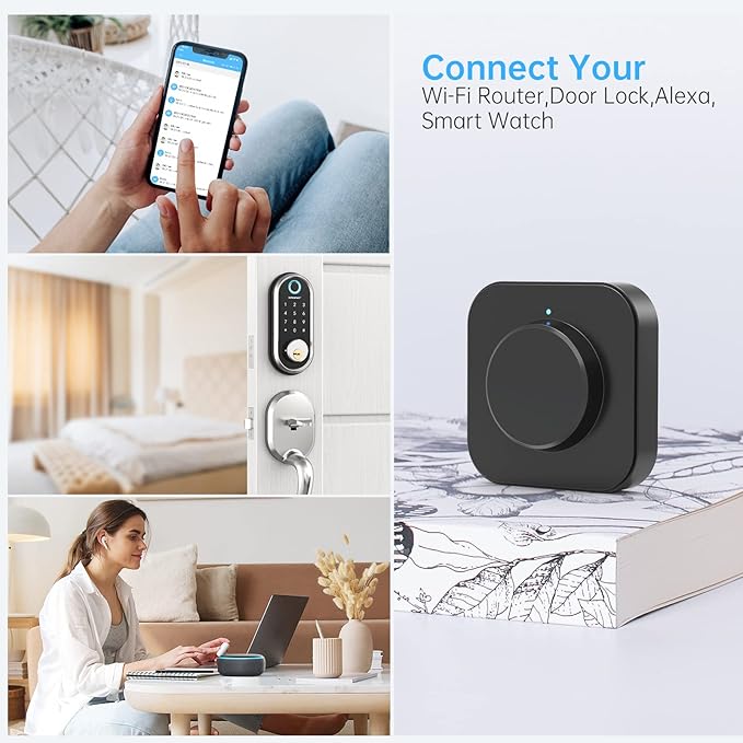 SMONET Smart Lock Wi-Fi Gateway, G2 Gateway Wi-Fi Bridge Remote Control, Smart Hub Compatible with Alexa, Google Home Voice Control for Homes and Hotel