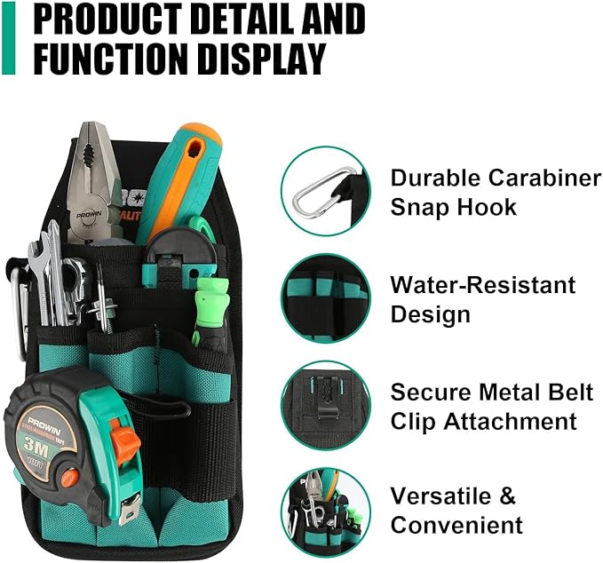 Prowin 7 Pockets & Loops Professional Tool Pouch Wrapping Oxford Cloth Pouch Bag Organizer Durable Hardware Utility Bags