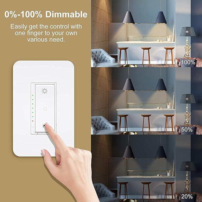 Nexete Smart Wi-Fi Dimmer Switch, Dim Lighting from Anywhere, in-Wall, 3-Way/Single Pole No Hub Required, Compatible with Alexa and Google Assistant, ETL Certified (3-Way Dimmer 1-Pack)