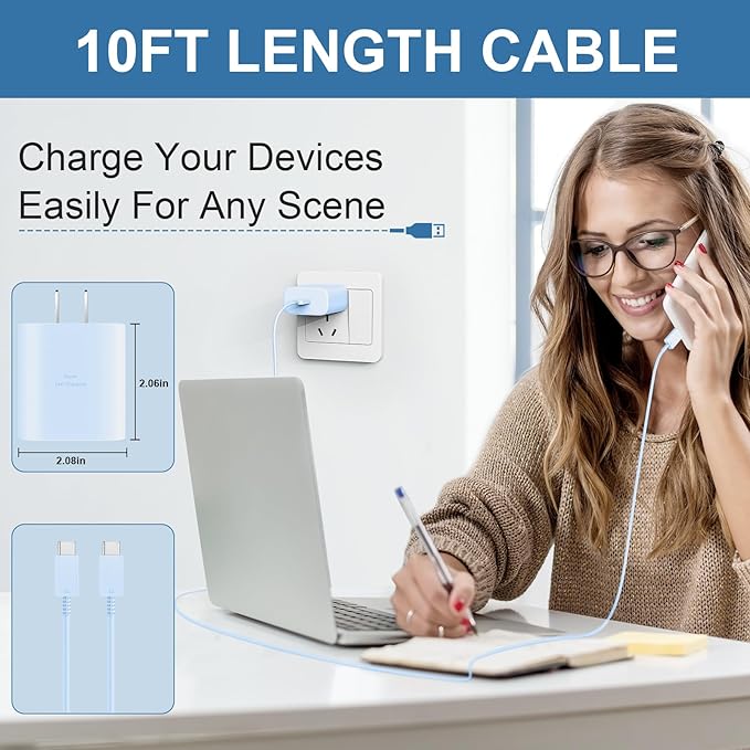 45W Super Fast Charger USB C Android Phone Charger Type C Charger Fast Charging Block with 10FT C Charger Cord for Samsung Galaxy S25/S25 Ultra/S25+/S24 Ultra/S24/S24+/S23/S22/S21/S20/Note20/Note 10