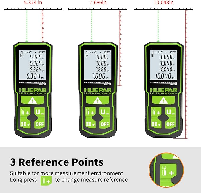 393FT Professional Green Laser Measuring Tool with Angle Sensor, Huepar 1/16in Accuracy Laser Distance Measurement Tool, Digital Laser Room Measuring Device, Laser Distance Meters