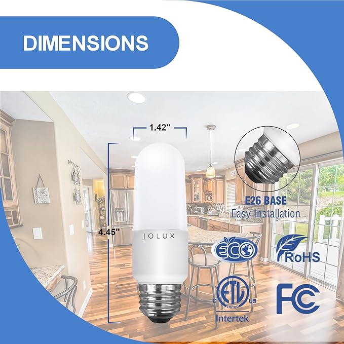 Jolux LED Stick Light Bulbs, Enclosed Fixture Rated, 60W Equivalent, 3000K Warm White,800 Lumen,Medium Screw Base E26 led Bulbs,Non-Dimmable,12 Count (Pack of 1)…