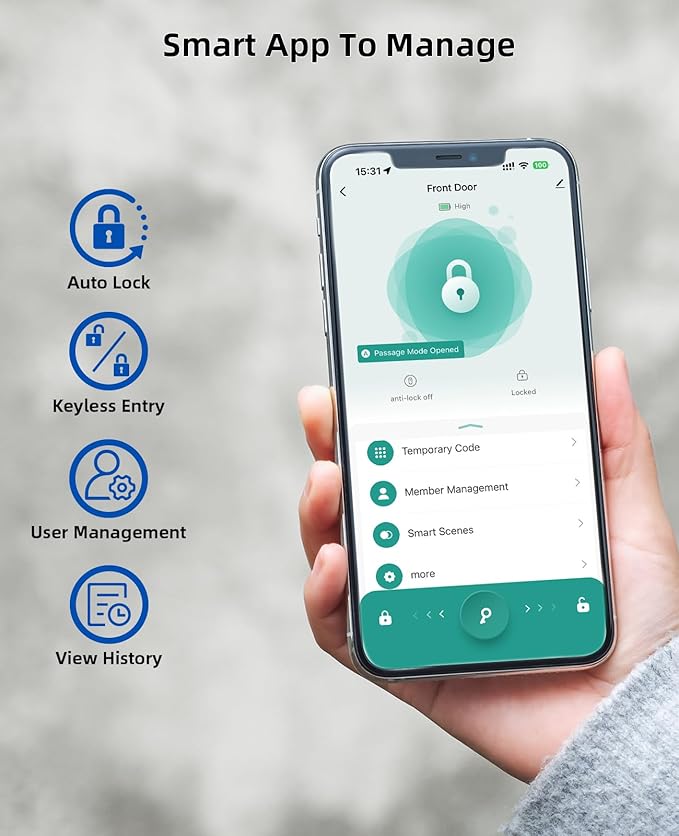 Smart Fingerprint Lock,Lever Door Handle Lock with Keypad,Keyless Entry Door Lock for Front Door and Bedrooms,Electronic Code Deadbolt Lock with Handle,Bluetooth App Control,IP65 Weatherproof