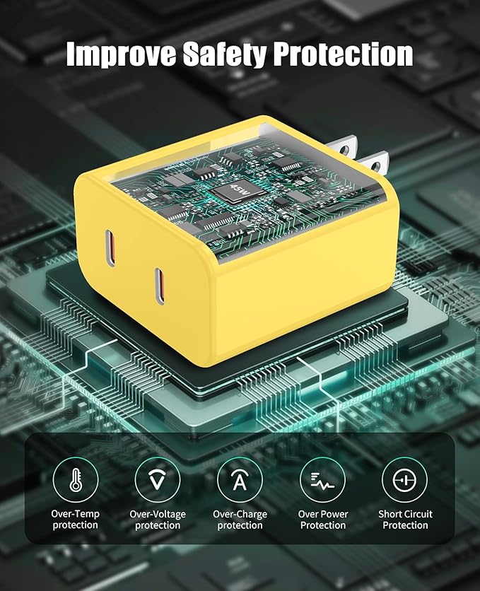 2 Pack 45W Super Fast Charger Type C for Samsung, USB C Android Phone Charger Fast Charging Block with 6FT/10FT Type C Charger Cord for Samsung Galaxy S25/S24/S23/S22+ Ultra/iPhone 17/16/15-Yellow