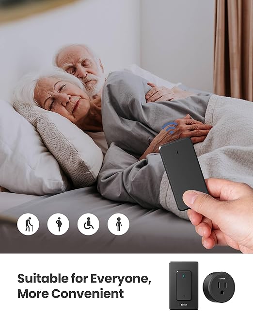 Remote Control Outlet Plug with 2 Switches, Buckle Design & Removable Wireless Light Switch, 300 ft, 1500W On Off Power Switch for Household Appliances, No Wiring No WiFi, Programmable, Black