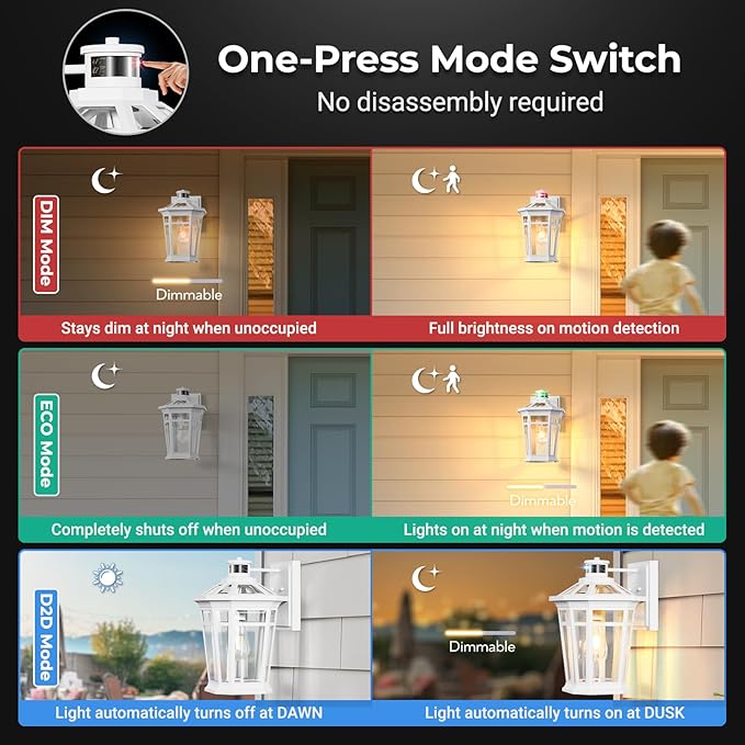 VIANIS White Large Adjustable Sensitivity Motion Sensor Outdoor Lights, Exterior Lighting Fixtures, Aluminum Outdoor Wall Light Waterproof Anti-Rust, Outdoor Lanterns for Front Porch Patio, Entryway