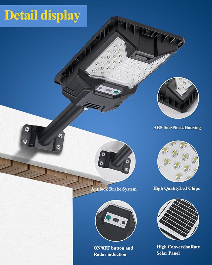 Solar Street Light Outdoor, 20000LM 6500K Waterproof Motion Sensor LED Solar Powered Flood Light with Remote Control,Dusk to Dawn Commercial Area Lighting for Outside Parking Lot, 4-Pack