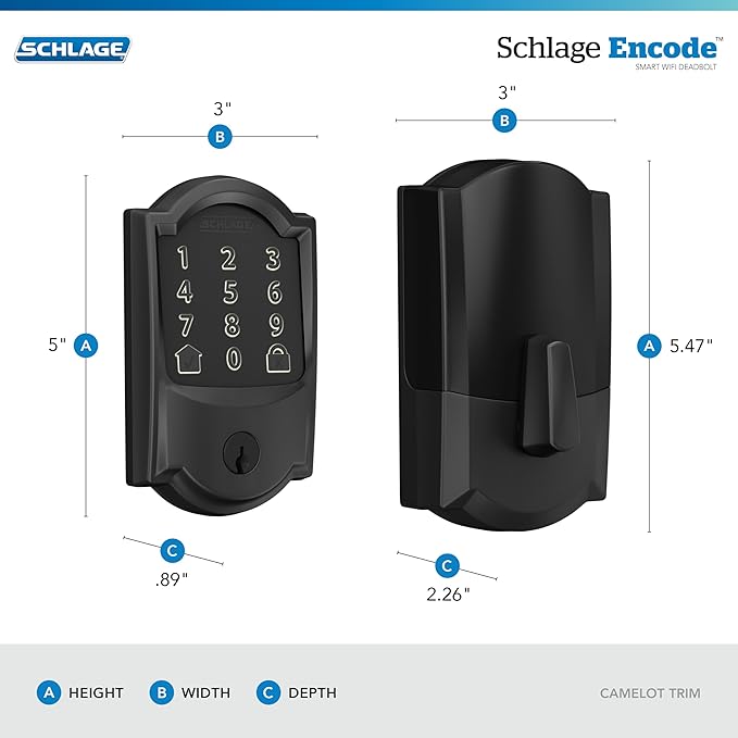 Schlage Encode Smart WiFi Deadbolt Lock for Front Door - Keyless Entry with App or Touchscreen - Works with Alexa, Hey Google, & Airbnb - Create Codes for Guests - Matte Black