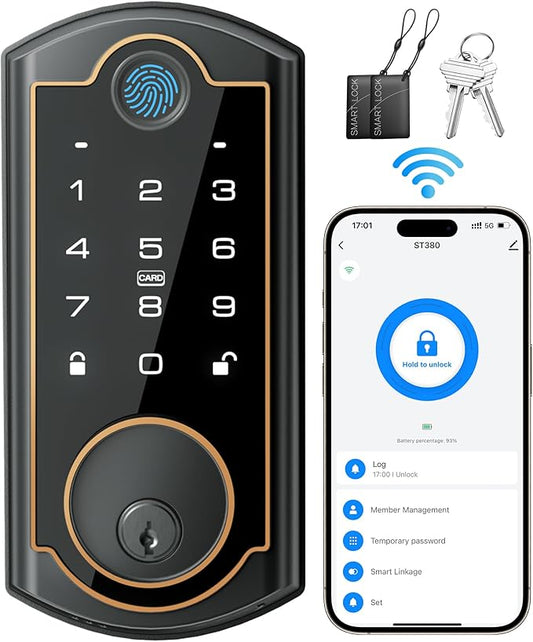 Smart Lock ST380, Built-in Wi-Fi, Fingerprint Keyless Entry Door Lock, Security Deadbolt Smart Locks for Front Door, App Remote Control & Auto Lock, IP56 Waterproof, (2025 Upgrade)