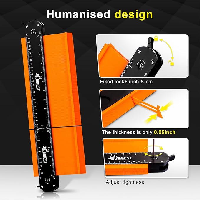JOREST Connectable Contour Gauge (10+5 Inch), Gifts Ideas for Men Dad Handyman Husband Him, Shape Profile Duplicator with Lock, Outline Angle Measuring Tool, Template tool, Tile Flooring, Scribe Edge