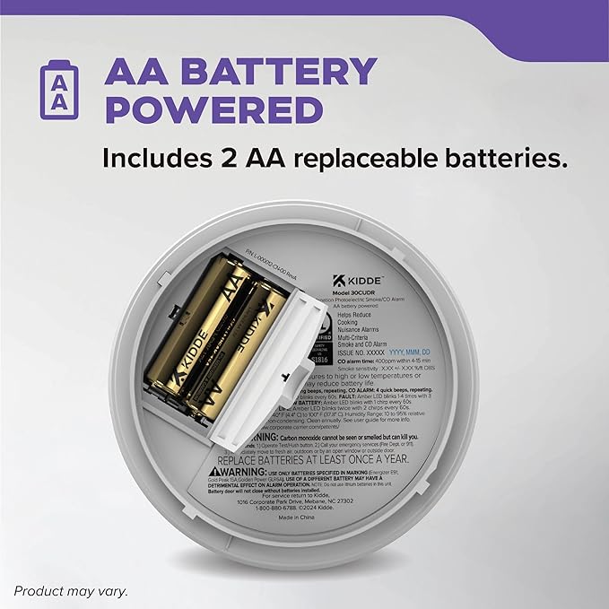 Kidde Smoke & Carbon Monoxide Detector, AA Battery Powered, Voice Alerts, LED Warning Light Indicators, 30CUDR-V