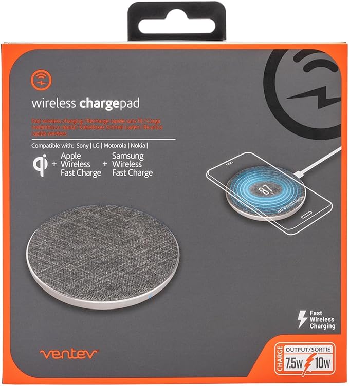 Ventev – 10W Qi Wireless Charging Pad for iPhone 16/16 Pro Max/15/15 Pro Max, AirPods Pro, Samsung Galaxy, Note 20 | Qi Certified Wireless Charger, iPhone Wireless Charger Fast Charging - Gray