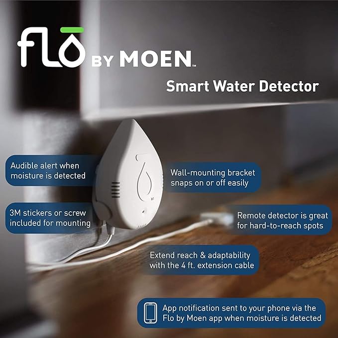 Moen 900-001 Flo by Moen 3/4-Inch Smart Water Shutoff with 920-005 Flo by Moen Smart Water Detector, 3-Pack