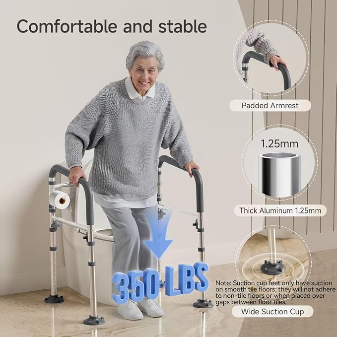 Toilet Safety Rail,Height-Adjustable Toilet Frame Width-Adjustable Toilet Handles Foldable Toilet Rail Provides Support for Seniors ， Pregnant ，Disabled