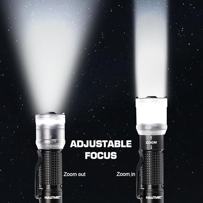 HAUTMEC 700 Lumens Rechargeable Flashlights Waterproof LED Flashlight with Zoomable Beam Bright Tactical Pocket Flashlight Torch with Adjustable 4 Modes for Camping, Outdoor, Hiking, Emergency