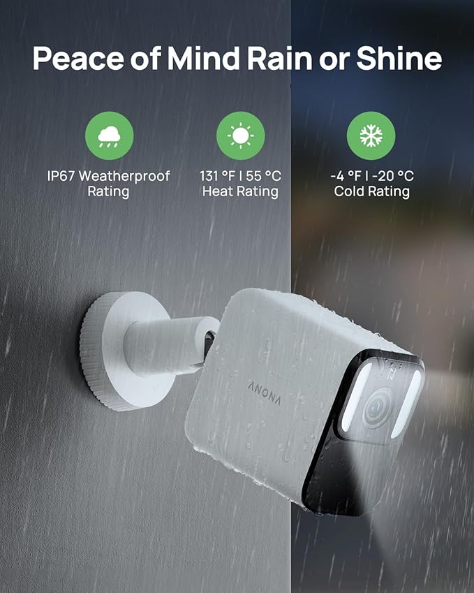 Anona Lucio 2.5K Security Camera Outdoor Battery Wireless with Solar Powered, Color Night Vision & 138° FOV, Multi-Object Detection, No Hub Needed, Two-Way Audio, IP67, 2 Pack
