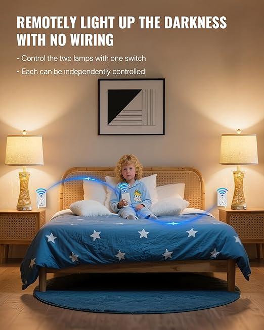 Remote Control Outlet Wireless Light Switch, Expandable and Removable Remote Outlet Switch Kit for Lamps, Fan, Home Appliance, 100ft RF Range, FCC Listed (1 Controller + 2 Outlets) W05RC1206