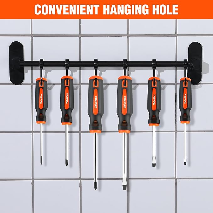 ValueMax 6-Piece Magnetic Screwdriver Set, 3 Phillips and 3 Flat Tip Screwdrivers, Non-slip Handle Screw Driver Set Kit