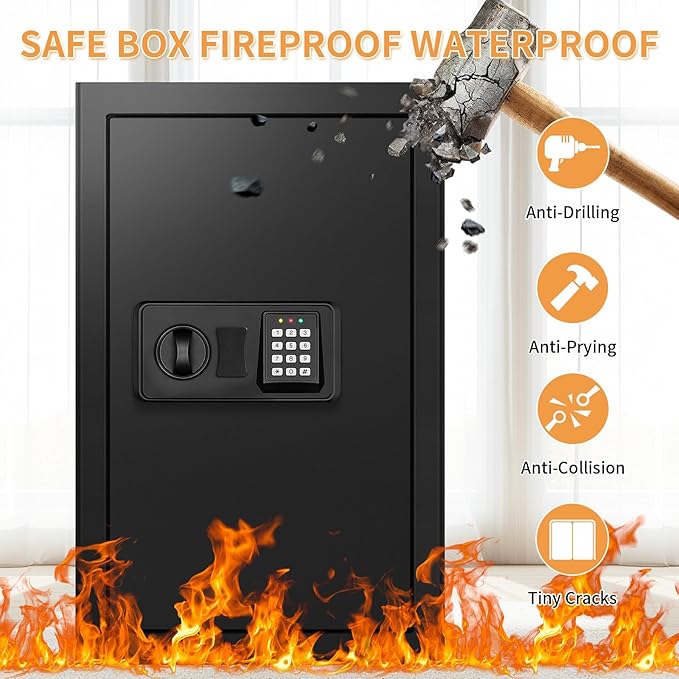 6.1 Cu ft Extra Large Home Safes Fireproof Waterproof, Money Safes, Fire Safe Box With Digital Keypad & Lock Box and Led Light, Fireproof Box for Home Documents Money Valuables