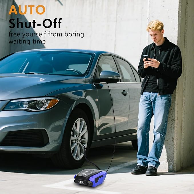Tire Inflator Portable Air Compressor, 150PSI 12V DC Air Pump for Car Tires with LED Light, Auto Shutoff & Pressure Gauge, Tire Air Pump for Car,Motorcycle,Bicycle,Balls and Other Inflatables（Blue）