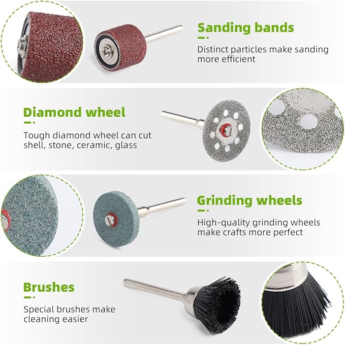 Huepar Tools 510-Piece Rotary Tool Accessories Kit, 1/8 inch (3.2mm) Diameter Shanks, Universal Accessories Bits for Easy Cutting, Sanding, Grinding, Carving, Polishing, Drilling and Engraving