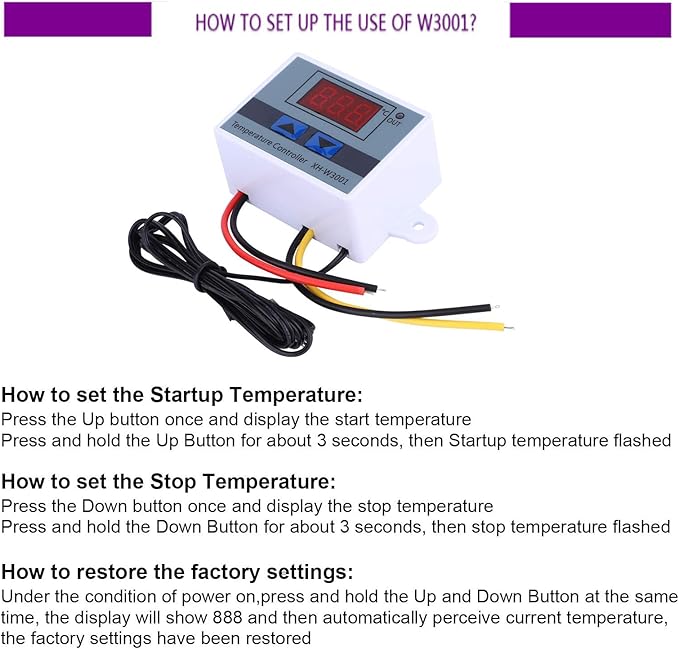 2 Pack XH-W3001 Digital LED Temperature Controller Module,DC 12V 10A 120W -50℃ to 110℃ Programmable Heating/Cooling Digital Thermostat Switch with Waterproof Probe