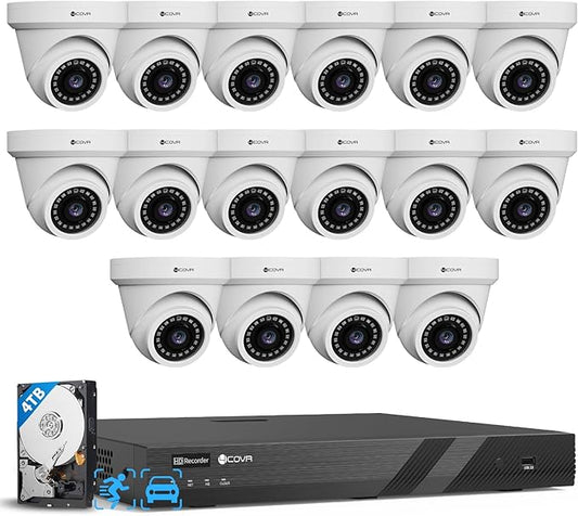 4COVR 16 Channel PoE Security Camera System for Business, 16CH UltraHD NVR with 4TB HDD, AI Human Vehicle Detection, 16x 5MP IP67 Dome Commercial IP Camera Night Vision, 24/7 Recording, LY97AX5M1616
