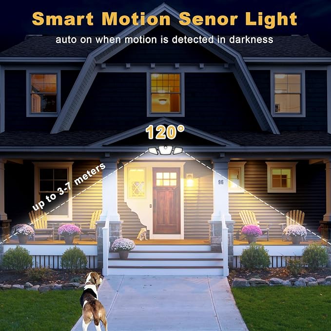 Motion Sensor Lights Indoor/Outdoor 2 Pack 2100LM, 6500K Wireless IP65 Waterproof 3 Heads Outdoor Battery Powered Flood Lights for Garage, Porch, Basement, Barns, Yard, Home Security