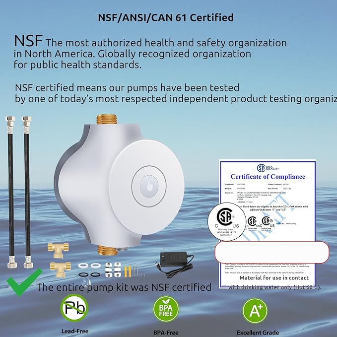 Smart Instant Hot Water Recirculating System Pump 3 speed with Bulit-in Thermostat 15 inch Hose for Tanked, Tankless Water Heater Extremely Quiet HBS24-12