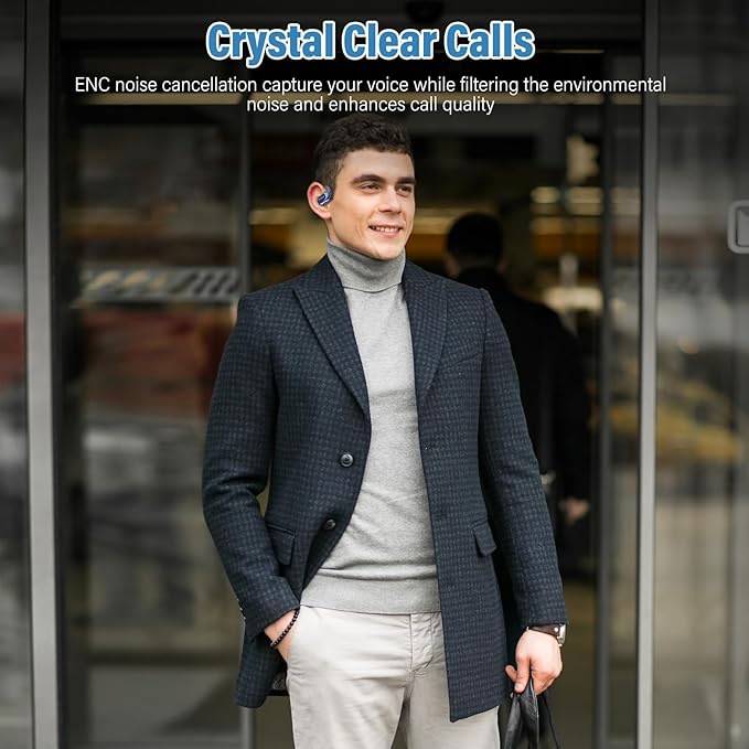 Open Ear Headphones, Wireless Bluetooth 5.4 Earbuds with Big Earhooks, Ultra-Comfort Open Ear Earbuds, 58 Hours HD Stereo Sound Over Ear Earphones, IP7 Waterproof Headset for Workouts, Blue